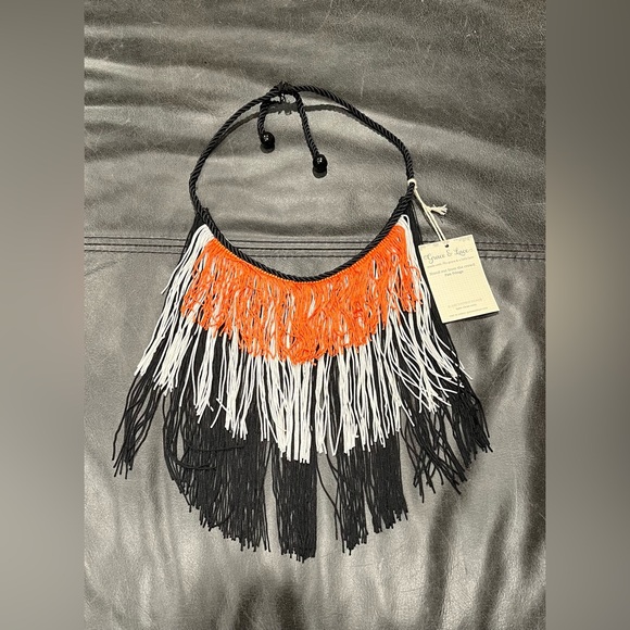 Grace & Lace Fan Fringe Orange and Black Necklace - Picture 1 of 3